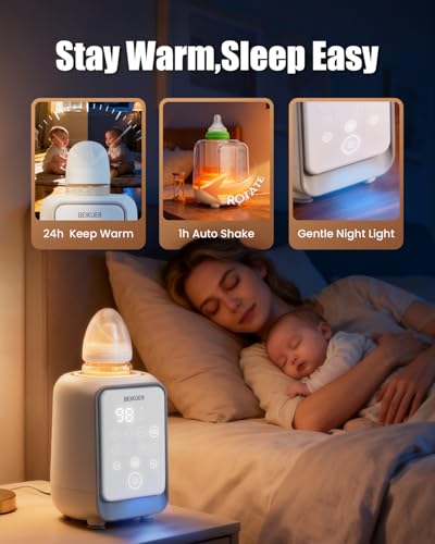 12-in-1 Baby Bottle Warmer for Breastmilk, 2min Fast Swirlable Milk Warmers with 24H Locks Nutrients, Smart Precise Even Heating, Temperature Control, Timer, Night Light, Fits All Bottles, Bags, Jars