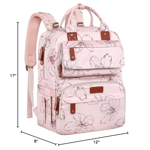 Diaper Bag Backpack, Baby Girl Diaper Bag for Mom, Large Pink Floral Diaper Bag Backpack for Girls, Waterproof Mom Backpack for Work Travel Holiday with Insulated Pockets and Stroller Straps