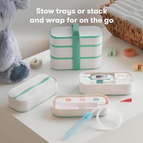 Frida Baby Mobile Medicine Cabinet Travel Kit, Set Baby Essentials Gift Set Includes NoseFrida Snotsucker, Rectal Thermometer, MediFrida Medicine Dispenser with Portable Carrying Case