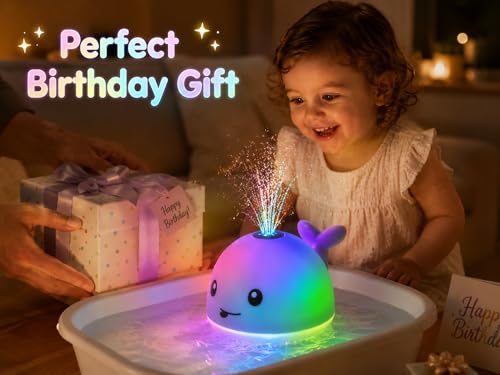 Gigilli Bath Toys for Kids, Baby Bath Toys, Pool Water Toys for Toddlers, Babies Boy Girl Gifts, Light Up Whale Bath Toy Sprinkler, Birthday Bathtub Fountain Toy