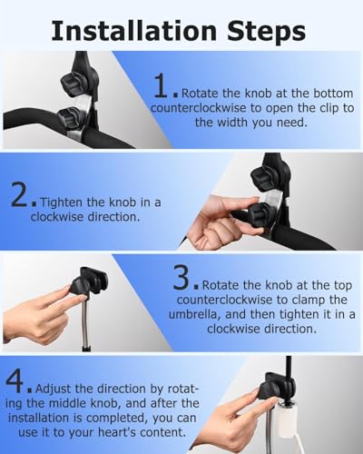 nediea Umbrella Holder for Stroller, Baby Stroller Umbrella Attachment, Umbrellas Connector Clip to Handlebar, 360 Degree Adjustable Universal Clamp for Golf Cart,Wheelchair, Beach Chair,Fishing