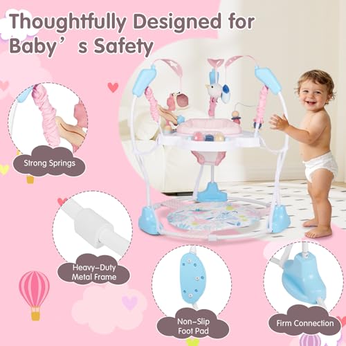 Enborbabe Baby Activity Center, 3-in-1 Grow-with-Me Baby Jumper Activity Center, 360° Rotating Jumper & Bouncer with Interactive Toys, Music, Lights and 3 Adjustable Heights for Babies 6+ Months