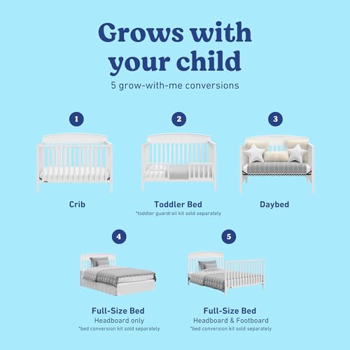 Graco Benton 5-in-1 Convertible Crib – GREENGUARD Gold Certified, Converts from Baby Crib to Toddler Bed, Daybed and Full-Size Bed, Fits Standard Full-Size Crib Mattress (White)