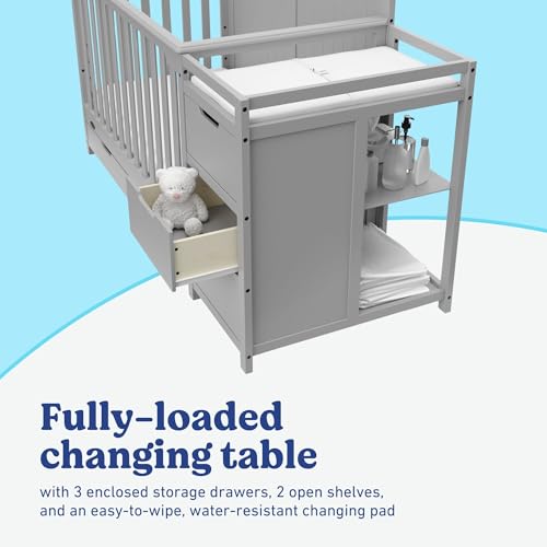 Graco Hadley 5-in-1 Convertible Crib & Changer – GREENGUARD Gold Certified, Fits Standard Crib Mattress, Converts to Toddler Bed and Full Bed, 4 Adjustable Mattress Heights (Pebble Gray)