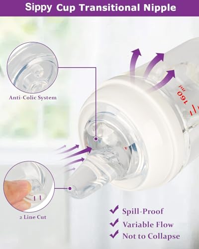 Sippy Spout Nipples for Pigeon PPSU&PP Nursing Baby Bottle and Glass Baby Bottles,Soft Silicone Sippy Cup Nipples,Leak-Proof,Variable Flow Conversion Nipple,6+ Months,4 Count