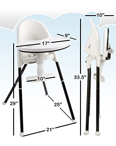 Primo Cozy Tot Deluxe Convertible Folding High Chair & Toddler Chair - Portable Foldable Baby Chair/Toddlers Highchair - Travel Friendly, Removable EZ Clean Tray, Black/White, 22"x21"x33.5"