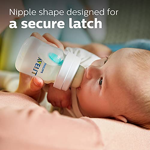 Philips Avent Anti-Colic Baby Bottle with AirFree Vent, Slow Flow 1 Nipple, 0m+, 4oz, 4 Pack, Clear, SCY701/04