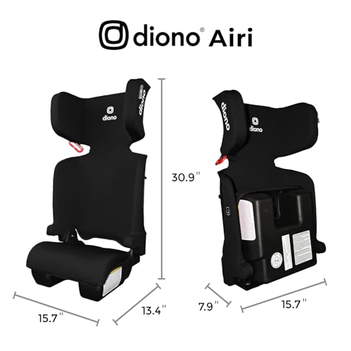 Diono Airi Lightweight High Back Booster Seat, Foldable Travel Friendly, Slim 3-Across Fit, 40–100 lbs/43–57 in, Frontal Impact Protection, Black