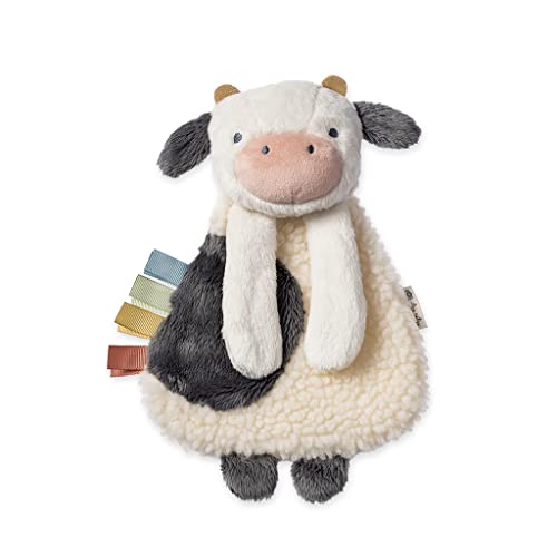 Itzy Ritzy Teething Toy Gift Set - Includes Cow Lovey & Barn-Themed Busy Ring Car Seat and Stroller Toy - Features Crinkle Sounds, Engaging Textures & Silicone Teething Relief (Farm)