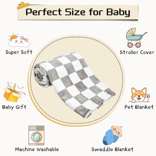 Yurhap Checkered Baby Blanket Fleece Baby Blankets Neutral for Boys Girls, Super Soft Warm Lightweight Infant Toddler Newborn Receiving Gifts for Crib Stroller, 30x40 Inch, Greige