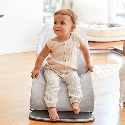Ergobaby Evolve 3-in-1 Bouncer Seat for Babies and Toddlers 5.5-25lbs - Multi Position Baby Rocker Seat with Adjustable Heights, Secure Harness, Newborn Insert - Light Grey