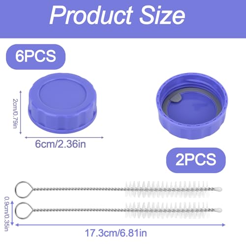 6pcs Baby Bottle Caps for Pigeon & Lansinoh Bottles, Leak Proof Travel and Storage Replacement Tops Lids Covers with Cleaning Brushes Accessories (Purple)