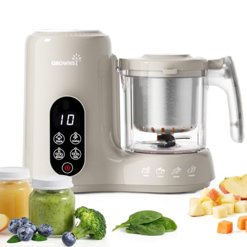 Grownsy Baby Food Maker with Stainless Steel Steam Basket – Baby Food Processor, Puree, Steamer & Blender for Homemade Baby Food, Ideal for Starting Solids, BLW & Babies 6+ Months – Creamy Taupe