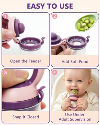 Baby Solids/Frozen Fruit Feeder Pacifier, Infant Teether Toy 4M+, BPA-Free Silicone Pouch & Nipple, Safely Introduce Solids, Teething Relief, 2-Pack
