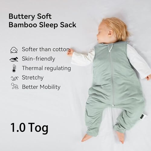BubblePanda Rayon Made from Bamboo Toddler Sleep Sack with Feet 12-24 Months 1.0 Tog Ultra Soft Toddler Sleeping Sack 1t-2t Sleep Bag Walker Quilted Wearable Blanket with Legs 2-Way Zipper Lightweight