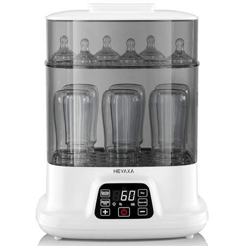HEYAXA Baby Bottle Steri-lizer and Dryer, 10 Bottles Large Capacity, 4 in 1 Electric Steamer and Dryer for All Bottles, Parts & Baby Essentials, Touch Screen and Auto-Off