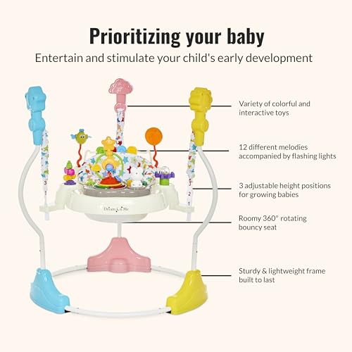 Dream On Me 2-in-1 Baby Activity Center & Bouncer Jumper, 360° Rotating Seat, 3-Height Adjustable, 12 Melodies with Lights & Interactive Toys, Promotes Early Development - Star Print