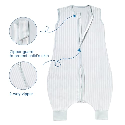 SPRINGSPIRIT Toddler Sleep Sack with Feet 18-24 Months 2 Pack, 100% Cotton Wearable Blanket for Baby 2T, 2-Way Zipper Baby Sleeping Sack with Legs for Boys and Girls, Blue Stripe & Flower