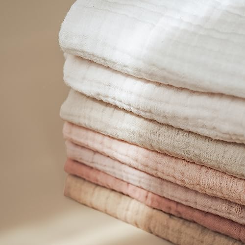 Konssy Baby Muslin Washcloths 7-Pack, 100% Cotton Baby Bath Washcloths, Soft & Absorbent Wash Cloths and Burp Cloths for Newborn Kids Girls & Boys, 11x11 inches