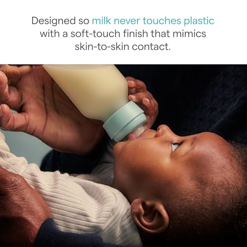 Munchkin Bond Silicone Coated Glass Baby Bottles - Anti-Colic Feeding System with Natural Feel Nipples, 8 Ounce, 2 Pack, White