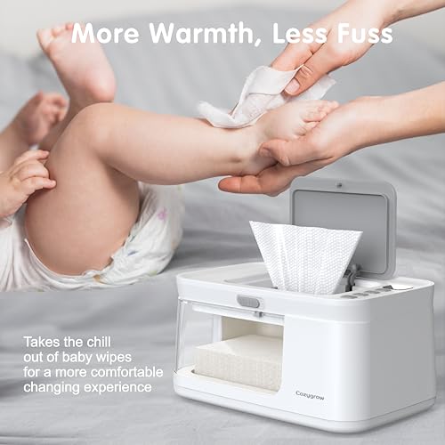 Cozygrow Baby Wipe Warmer with LED Light & Transparent Viewing Window, Adjustable 95℉-131℉, 1.5 Meter Plug Cord