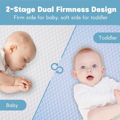 Vomiliku Mini Crib Mattress - 38x24x4 Inch Dual Sided Memory Foam Baby Mattress with Breathable Removable Cover - Fits Most Mini and Portable Cribs