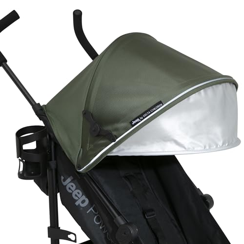 Jeep PowerGlyde Stroller by Delta Children Lightweight Travel Stroller with Smoothest Ride & Compact Fold, 3-Position Recline, Extra Large Storage Basket, Olive Green