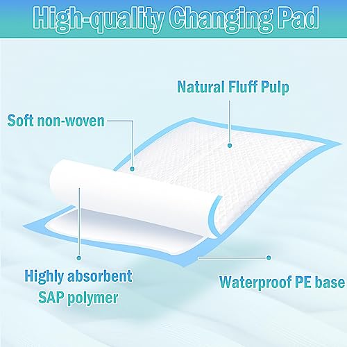 Rocinha 100 Pack Disposable Changing Pads Baby Disposable Underpads Waterproof Diaper Changing Pad Breathable Underpads Bed Table Protector Mat (17 x 13 Inches)
