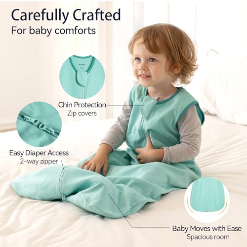 WarmWrap Baby Sleep Sack 6-12 Months 100% Cotton 0.5 Tog Baby Wearable Blanket for Infant, 3 Pack Breathable Soft Lightweight Sleep Sacks with 2-Way Zipper