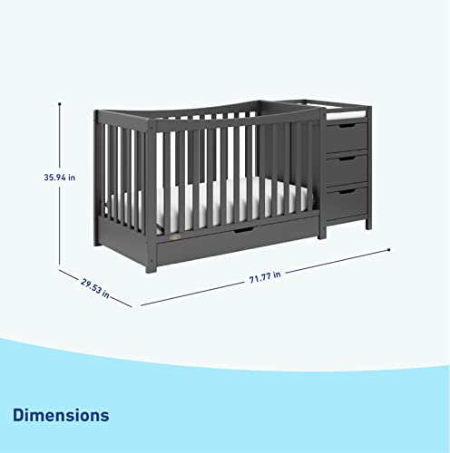 Graco Remi 4-in-1 Convertible Crib & Changer – GREENGUARD Gold Certified, Fits Standard Crib Mattress, Converts to Toddler Bed and Full Bed, 4 Adjustable Mattress Heights (Gray)