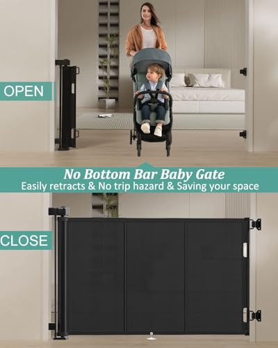 Miumoon 71 inch Retractable Baby Gates 34 inch Tall, Retractable Gate with Reinforced Strip Design to Prevent Crawling Through, 6 FT Retractable Dog Gate for Stairs, Doorways, Hallways, Indoor/Outdoor