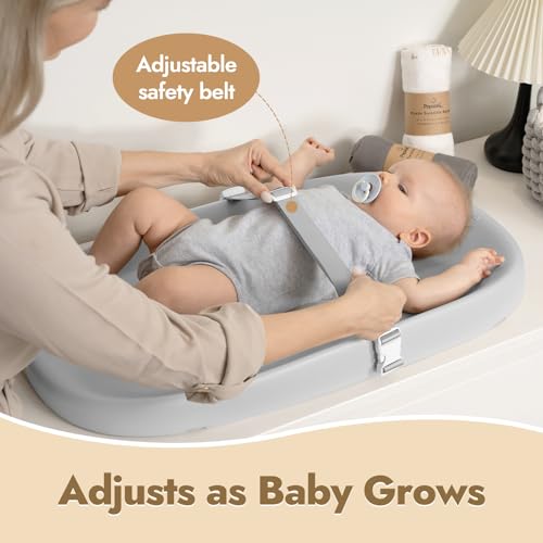 Papablic Baby Changing Pad – Soft & Wipeable Diaper Changing Table Mat for Dresser Bed Sofa, Built-in Safety Belt, Non-Slip, Waterproof, Easy to Clean – Gray, Ideal Gift for New Parents
