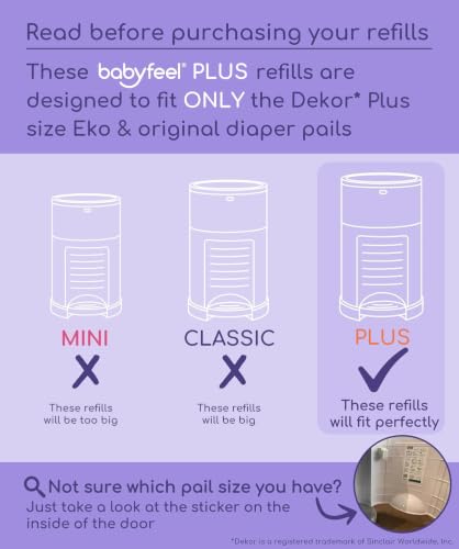 Babyfeel Refills for DEKOR PLUS Diaper Pails, 8 Pack, Exclusive 30% Extra Thickness, Fresh Powder Scent, Holds up to 4640 Diapers