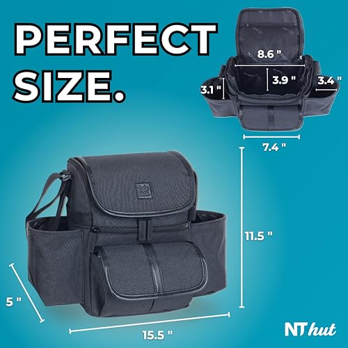 NT·hut Baby Stroller Organizer, Stroller Caddy , 2 Wide Cup Holders & Stability Bottle Straps, Adjustable Shoulder Strap, Fits 11" Tablet, Magnetic Pocket, YKK Zippers & Mesh Pockets, Waterproof