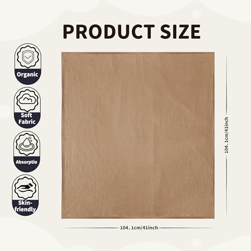 Muslin Swaddle Blankets for Newborn, 2 Pack Breathable Soft Receiving Blanket, Large 41 x 41 inches Swaddle Wrap Burping Clothes, Essentials Infant Shower Items. (Beige & Coffee)