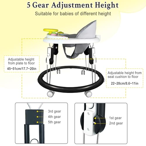 Foldable Baby Walker for Boys Girls, 5-in-1 Toddler Activity Walkers