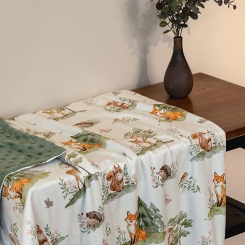 Civarua Kids Baby Blanket for Boys Girls, Super Soft Double Layer Minky Dot Blanket with Woodland Animals, 30x40 Inch Lightweight Dotted Backing for Infant Toddler Nursery Crib, Sensory Security Throw