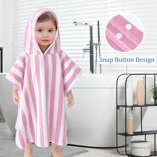 VOOVA & MOVAS Toddler Towels with Hood, Oversized (2-4Years,21"X21") Made from 100% Soft Cotton,Absorbent Hooded Poncho Towel for Baby Girls,Perfect for Pool | Swimming | Bath | Beach,Pink Stripe