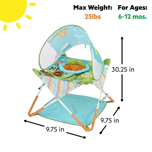 Bright Starts Pop 'N Jump Portable Baby Jumper, Foldable Indoor/Outdoor Baby Jumper with Owl Forest Sensory Activities, Ages 6–12 Months