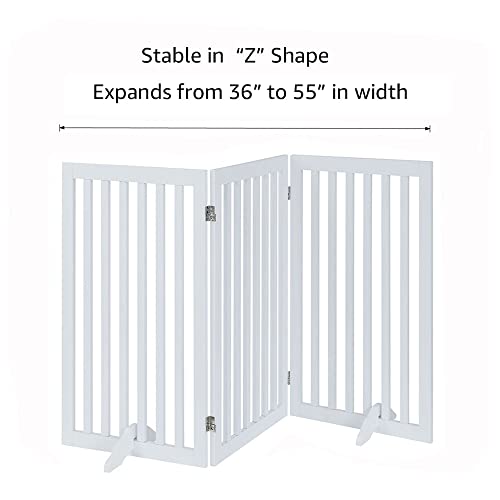 unipaws 36”H Free Standing Pet Gate for Dog Cat, Tall Wooden Gates for Doorway, Stairs, Foldable Pet Fence for The House, Expandable Dog Barrier, Indoor Use, White