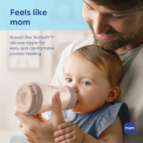 MAM 11oz Easy Start Anti-Colic+ Wide Neck Baby Bottle, Fast Flow Breastfeeding-Like Nipple, Reduces Colic Gas & Reflux, Easy to Clean, BPA Free, 4+ Months, Made in Europe, 2 Pack, Boy