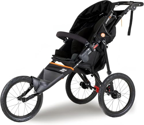 Out’n’About Nipper Sport Jogging Stroller | Lightweight All-Terrain 3-Wheel Stroller | Rain Cover Included | 16” Air-Filled Tires, Suspension, Handlebar Brake | Newborn to 4 Years | Summit Black