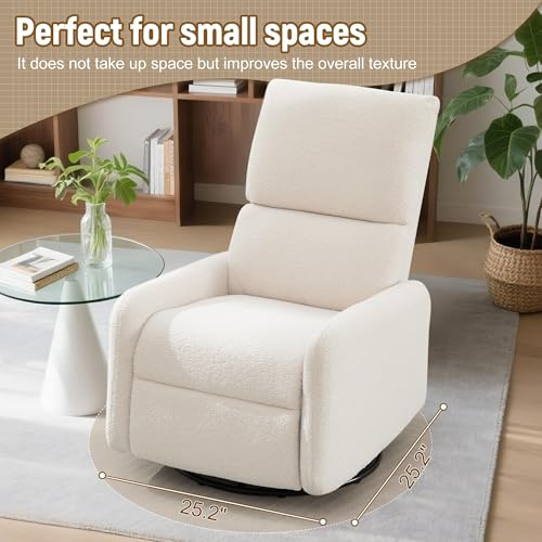 Korser 360° Rocking Chair, Nursery Rocker Chair with Side Pockets, Glider Nursing Chair with Steel Structure Base, Small Chair for Small Spaces, Sherpa Swivel Accent Chairs for Living Room, Nursing
