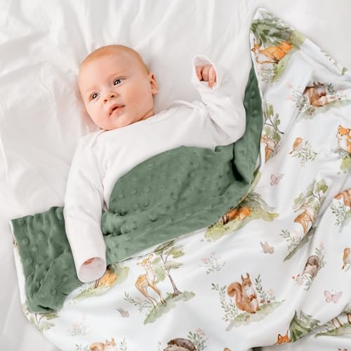 Civarua Kids Baby Blanket for Boys Girls, Super Soft Double Layer Minky Dot Blanket with Woodland Animals, 30x40 Inch Lightweight Dotted Backing for Infant Toddler Nursery Crib, Sensory Security Throw