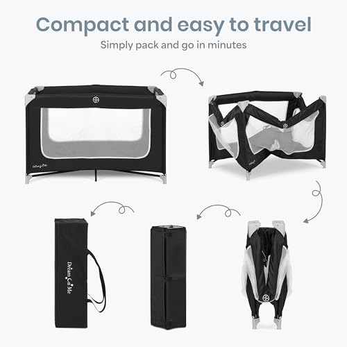 Dream On Me Zodiak Baby Playard, Breathable Mesh Sides, Soft Comfortable Mattress, Quick & Easy to Fold with Travel Carry Bag, Compact Space Saving Design - Black