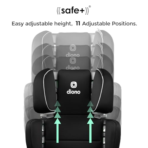 Diono Connect3 RXT 2-in-1 High Back Booster, Slim Fit 3-Across in Many Mid-Sized Sedans and SUVs, for Children from 40-120 lbs., Lightweight with Latch, Black Storm