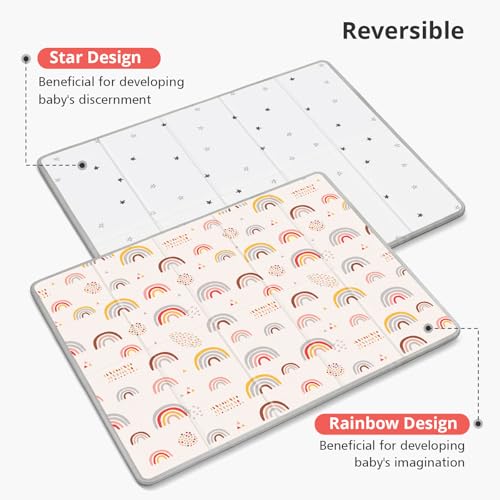 Baby Play Mat,79"X71"Extra Large Play Mat,Non-Toxic Tummy Time,Baby Play Mats for Floor,Waterproof,Baby Crawling Mat,Soft Foam Mat for Babies and Toddlers,Reversible & Portable Star and Rainbow