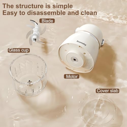 Swenteling Baby Food Maker, Creamy White Mini Baby Food Blender, 10oz Food Puree Maker, Small Baby Food Processor for Fruit Vegetable Meat, 8-Second Quick Soft Food Prep，BPA-Free