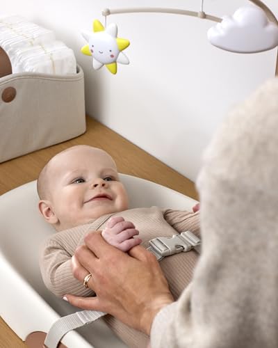 Skip Hop Baby Changing Pad Nursery Style Wipe-Clean Contoured with Cushioned Foam, Non-Skid Base, Built-in Safety Belt & Tuck-Away Toy Bar Fits Standard Changing Tables, Oat
