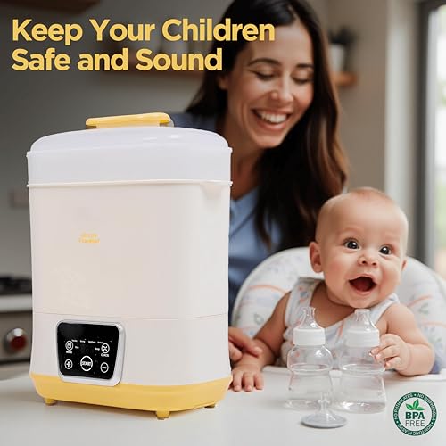 6-in-1 Electric Bottle Sterilizer and Dryer, Use as Baby Bottle Warmer, Defrost, Heat Food & Sanitizer Machine, Temperature & Time Setting up to 12 hours, Newborn Baby Essentials Sterilization Machine